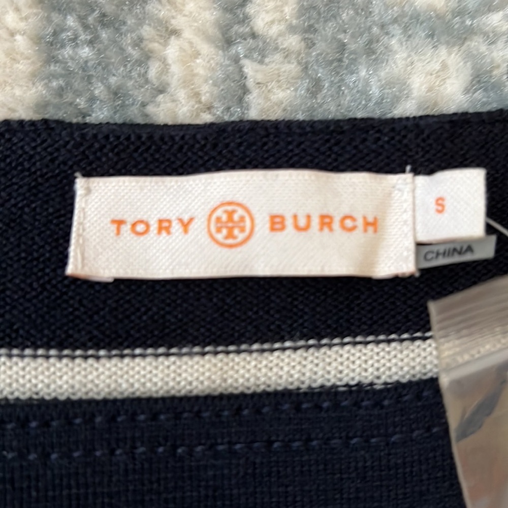 NWT Tory Burch Owen sweater navy/ivory Small - Picture 6 of 6